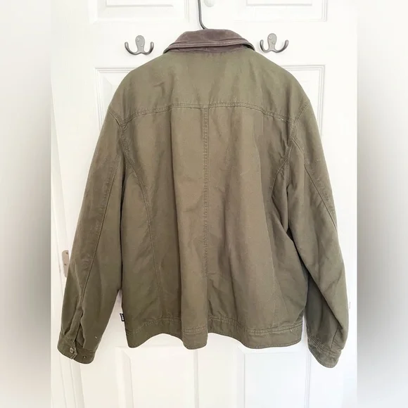 Men’s Izod cotton & leather jacket, olive green/ brown sz XXL (runs small) Jackets & Coats